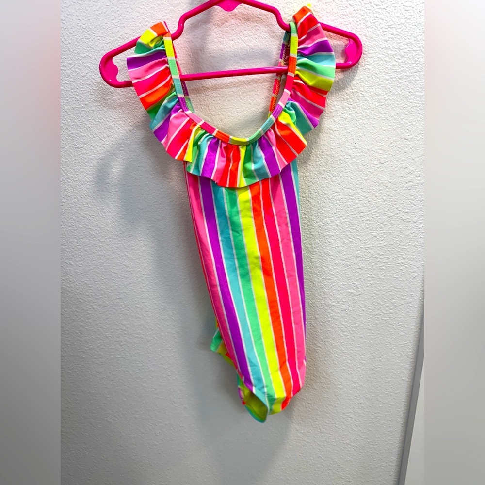 H&M Rainbow Stripe Ruffle Swimsuit (Size 6X/7) - Picture 1 of 3